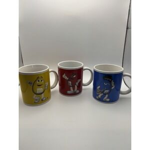 M&M Coffee Mugs Cups 3 Pack  Yellow/Blue/Red By Cyrk Inc.‎ Vintage Collectible